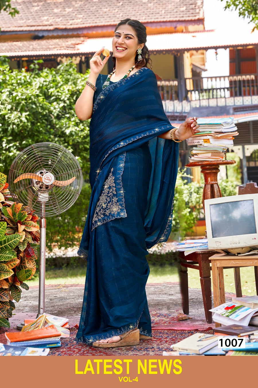 Kayaan Latest News Simmer Chiffon Saree 8 Pcs Set Wholesale - Fancy Designer Sarees – M.R. Saree Emporium