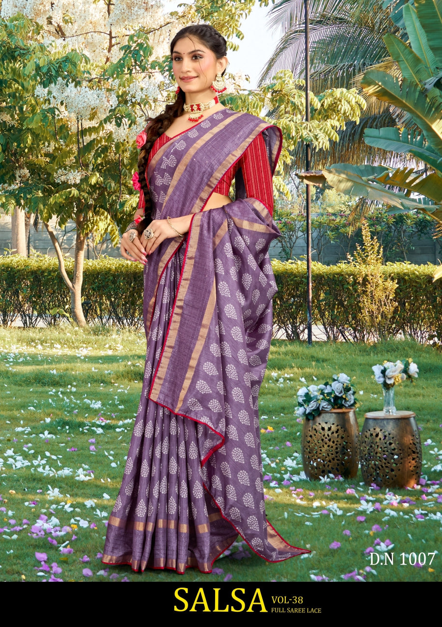 Kayaan Salsa Vol-38 Cotton Saree 8 Pcs Set with Lace Border - M.R. Saree Emporium