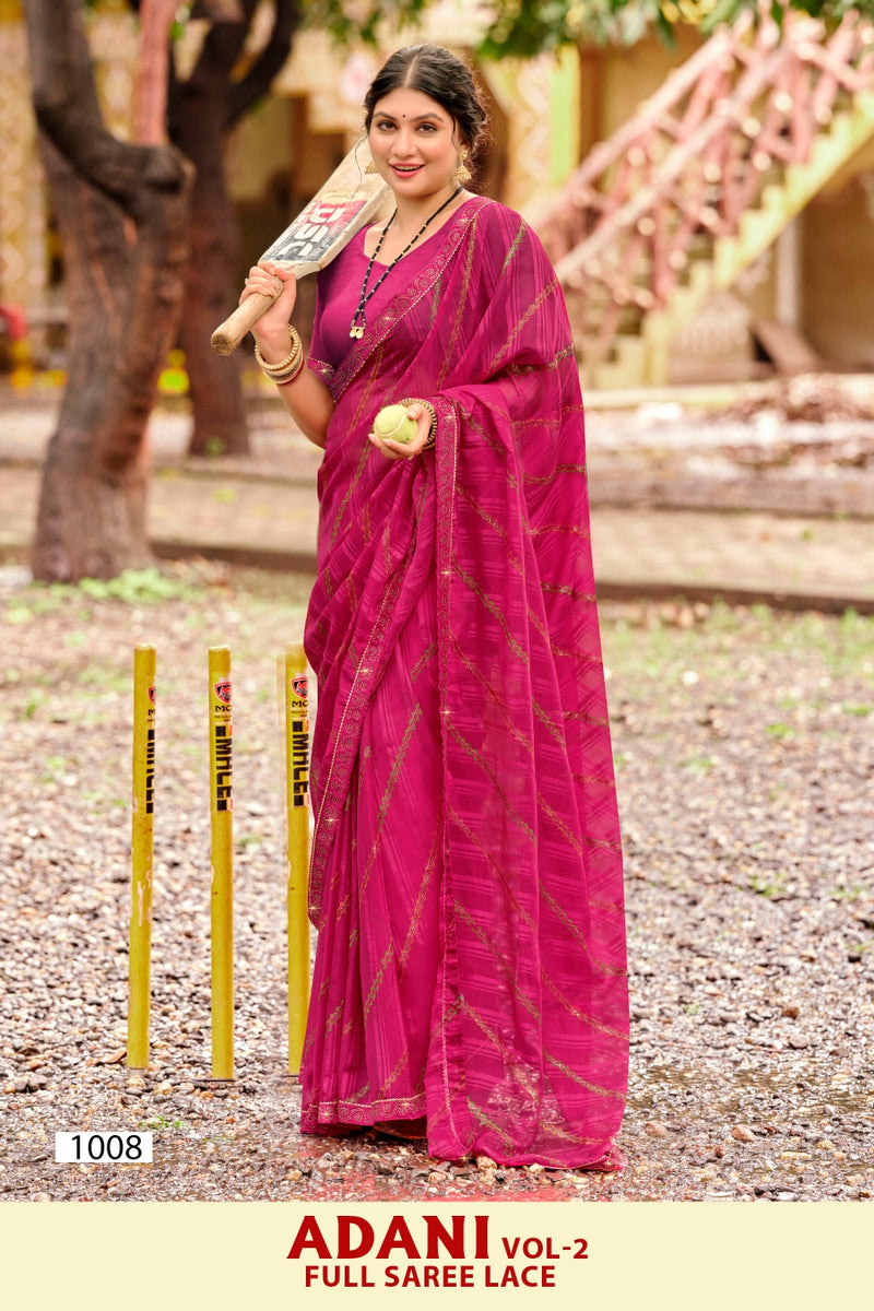 Kayaan White Adani Vol-02 Moss Georgette Saree – 8 PCS Set – M.R. Saree Emporium