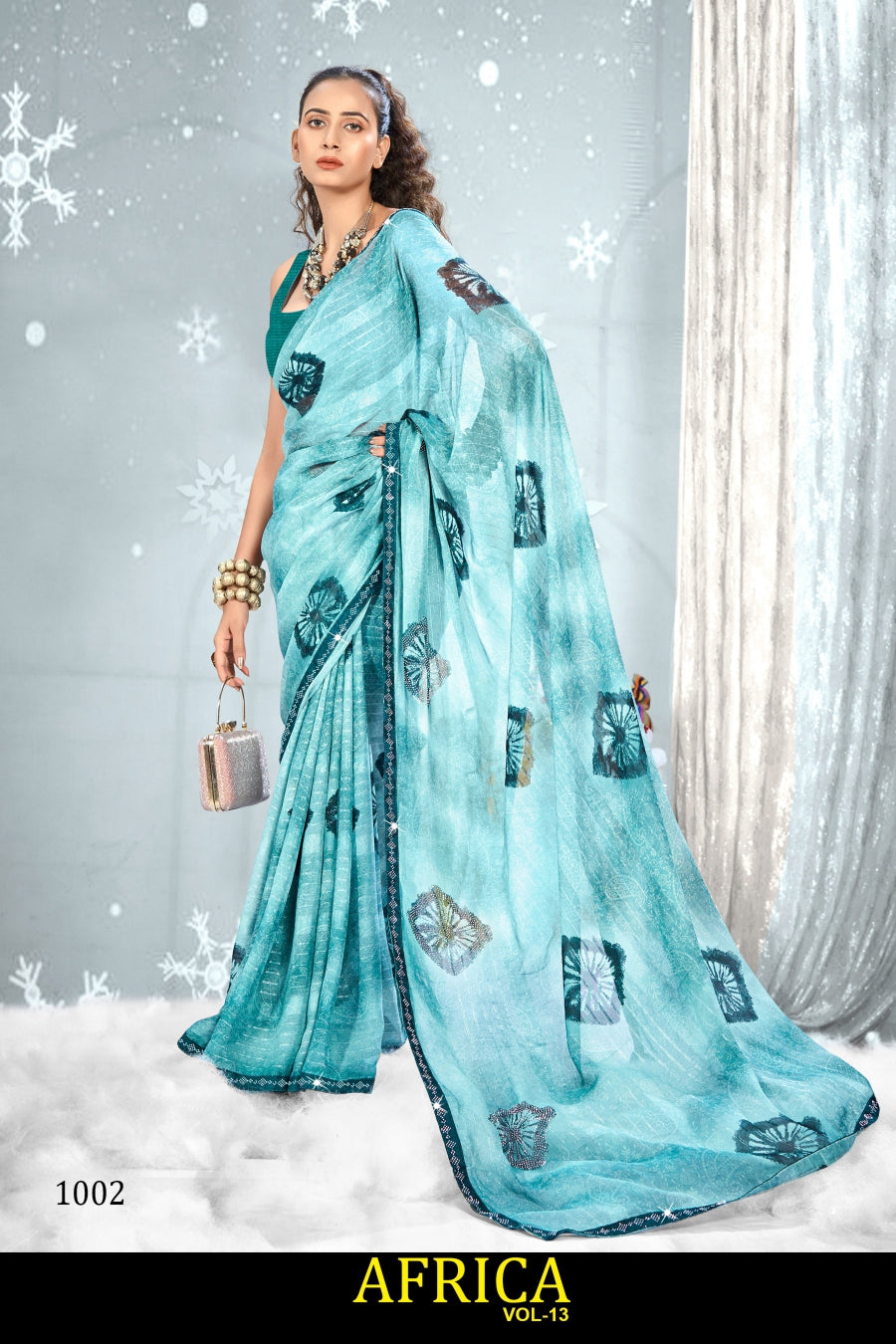 Kayaan Africa Vol-13 Full Saree Lace – Georgette Fabric 8 Pcs Set Wholesale -M.R. Saree Emporium