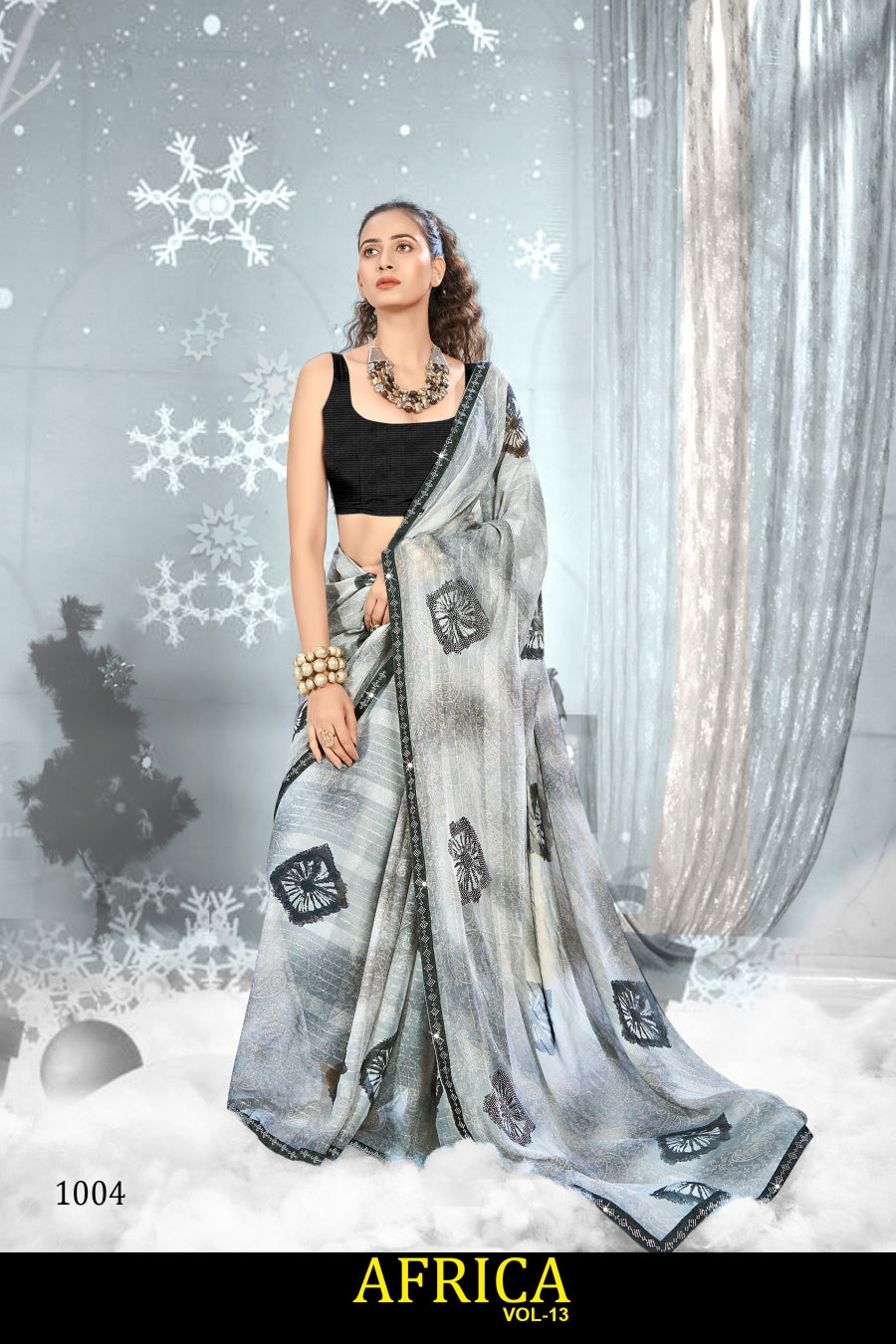 Kayaan Africa Vol-13 Full Saree Lace – Georgette Fabric 8 Pcs Set Wholesale -M.R. Saree Emporium