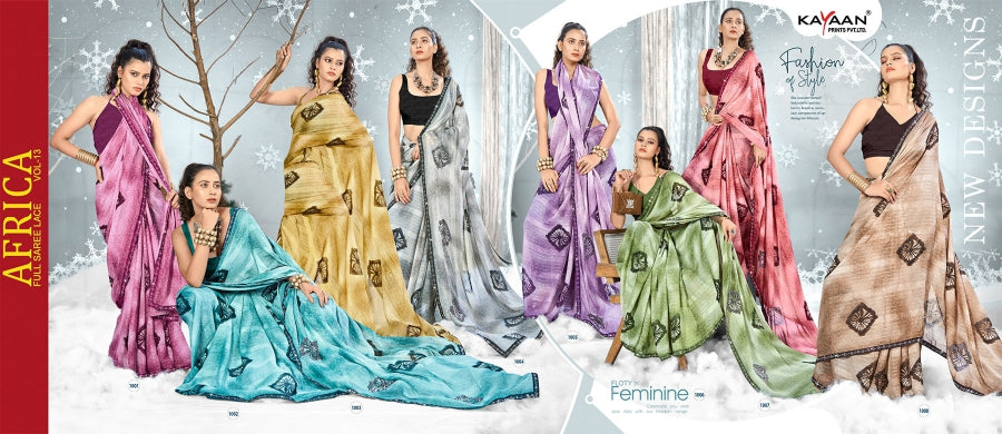 Kayaan Africa Vol-13 Full Saree Lace – Georgette Fabric 8 Pcs Set Wholesale -M.R. Saree Emporium