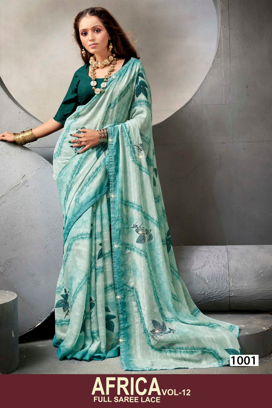 Kayaan Africa Vol-12 Full Saree Lace – Georgette Fabric 8 Pcs Set Wholesale -M.R. Saree Emporium