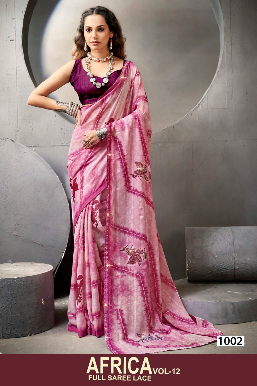 Kayaan Africa Vol-12 Full Saree Lace – Georgette Fabric 8 Pcs Set Wholesale -M.R. Saree Emporium