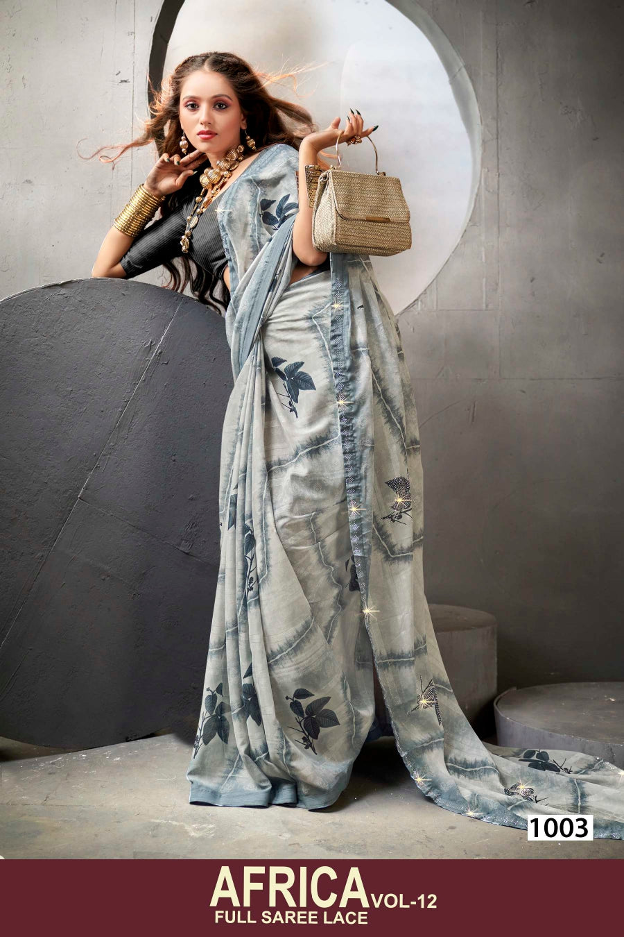 Kayaan Africa Vol-12 Full Saree Lace – Georgette Fabric 8 Pcs Set Wholesale -M.R. Saree Emporium