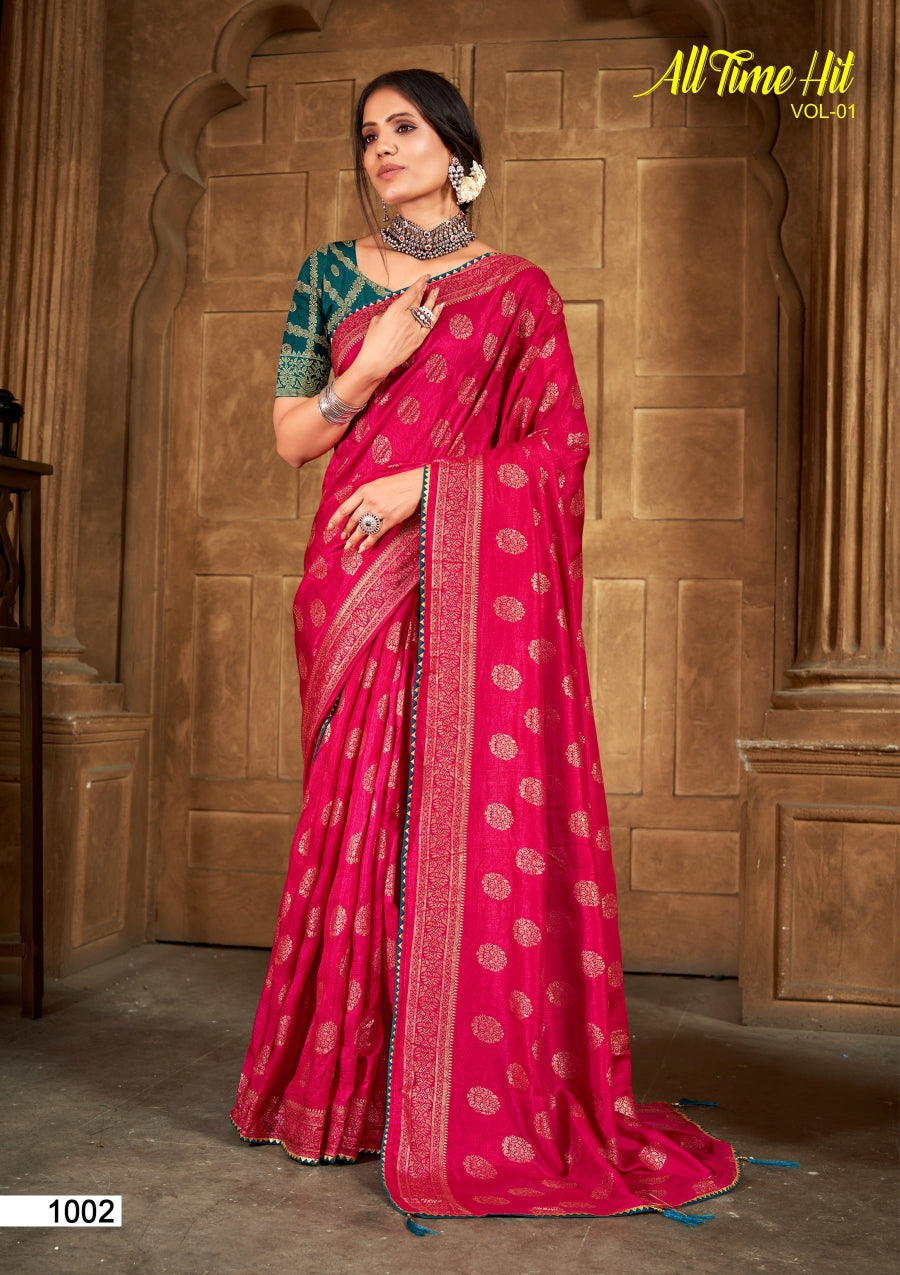 Kayaan All Time Hit Vol-01 Vichitra Silk Printed Saree 8 Pcs Set– M.R. Saree Emporiumum