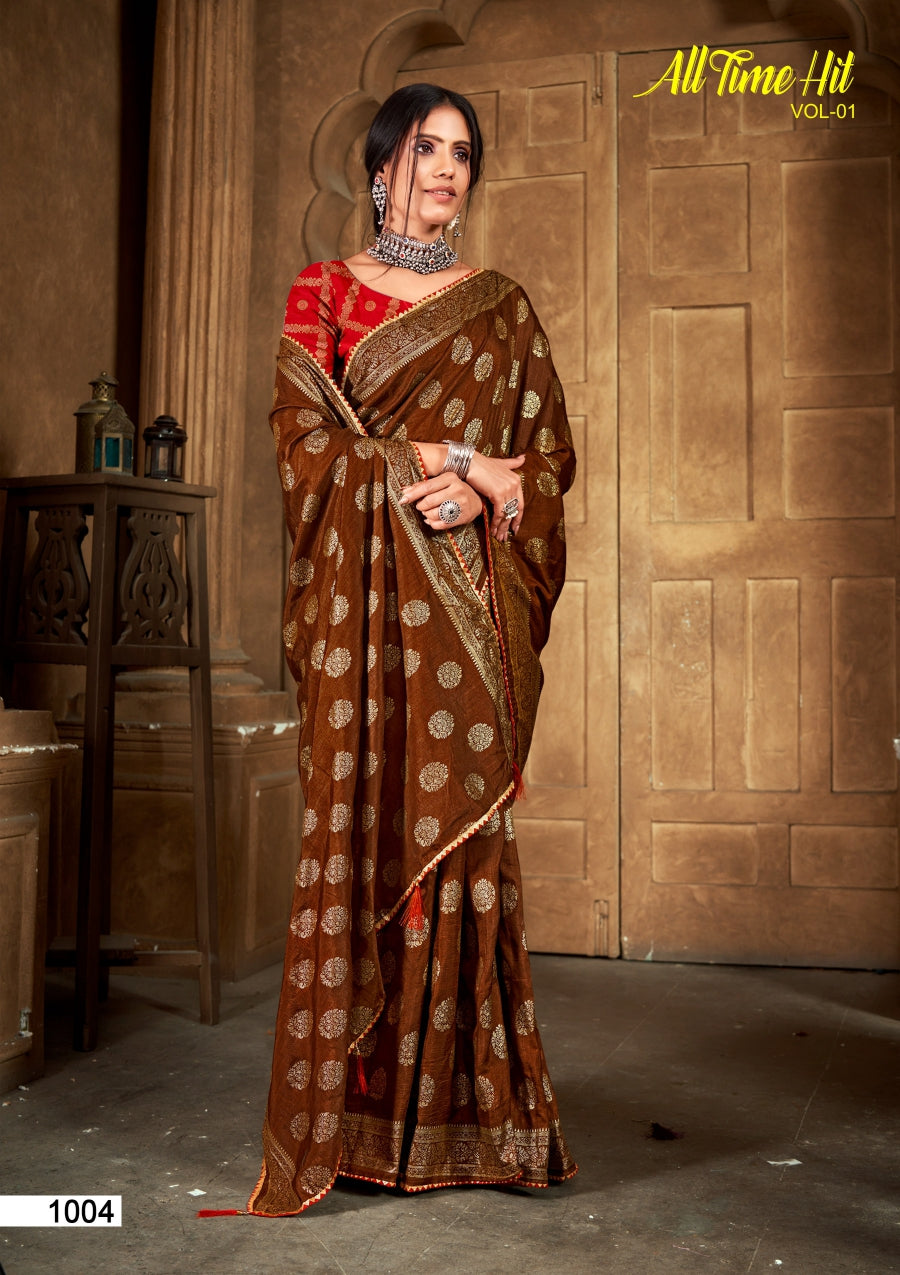 Kayaan All Time Hit Vol-01 Vichitra Silk Printed Saree 8 Pcs Set– M.R. Saree Emporiumum