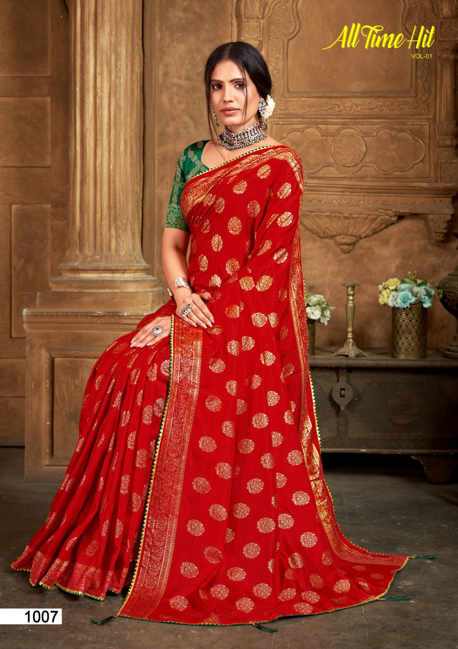 Kayaan All Time Hit Vol-01 Vichitra Silk Printed Saree 8 Pcs Set– M.R. Saree Emporiumum