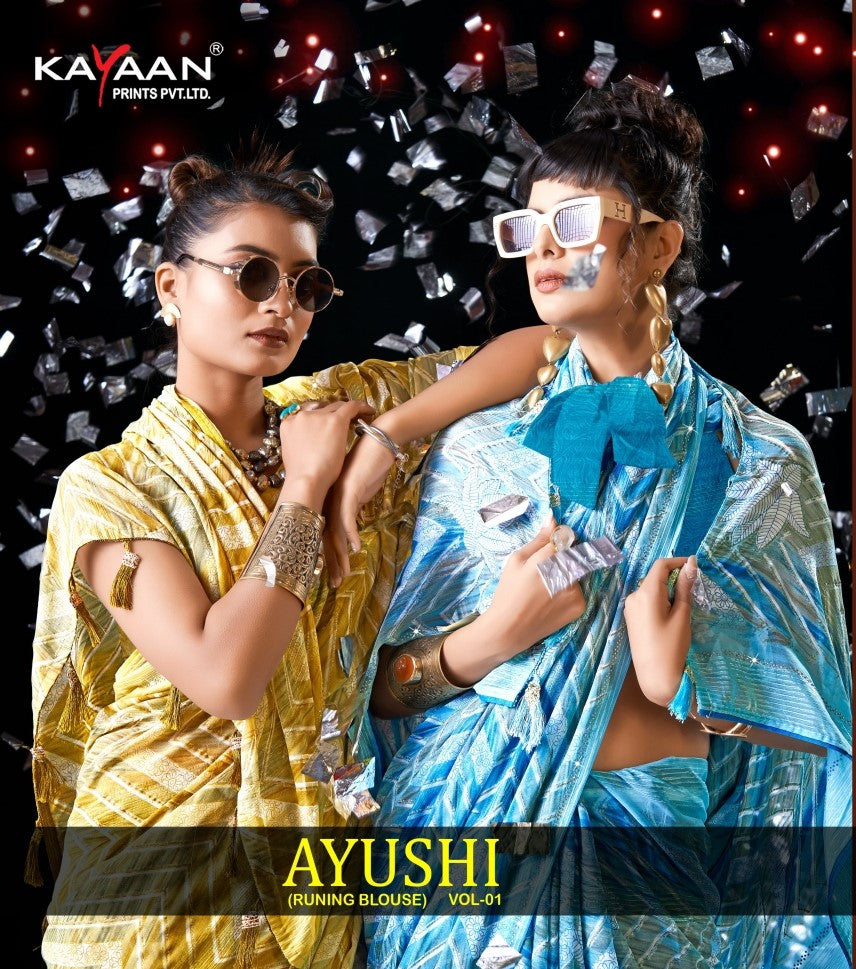 Kayaan Ayushi Vol-01 Printed Simmar Chiffon Saree (8 Pcs Set) – M.R. Saree Emporium
