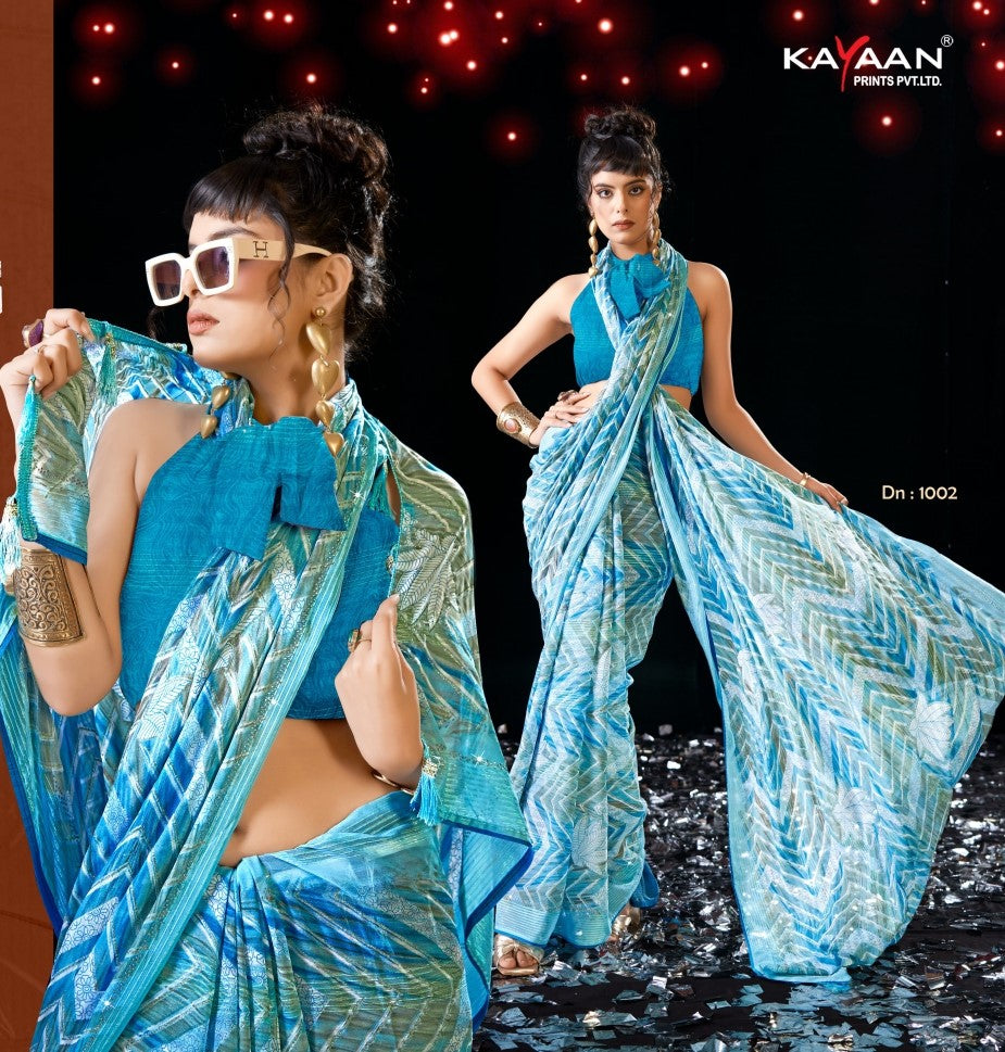 Kayaan Ayushi Vol-01 Printed Simmar Chiffon Saree (8 Pcs Set) – M.R. Saree Emporium