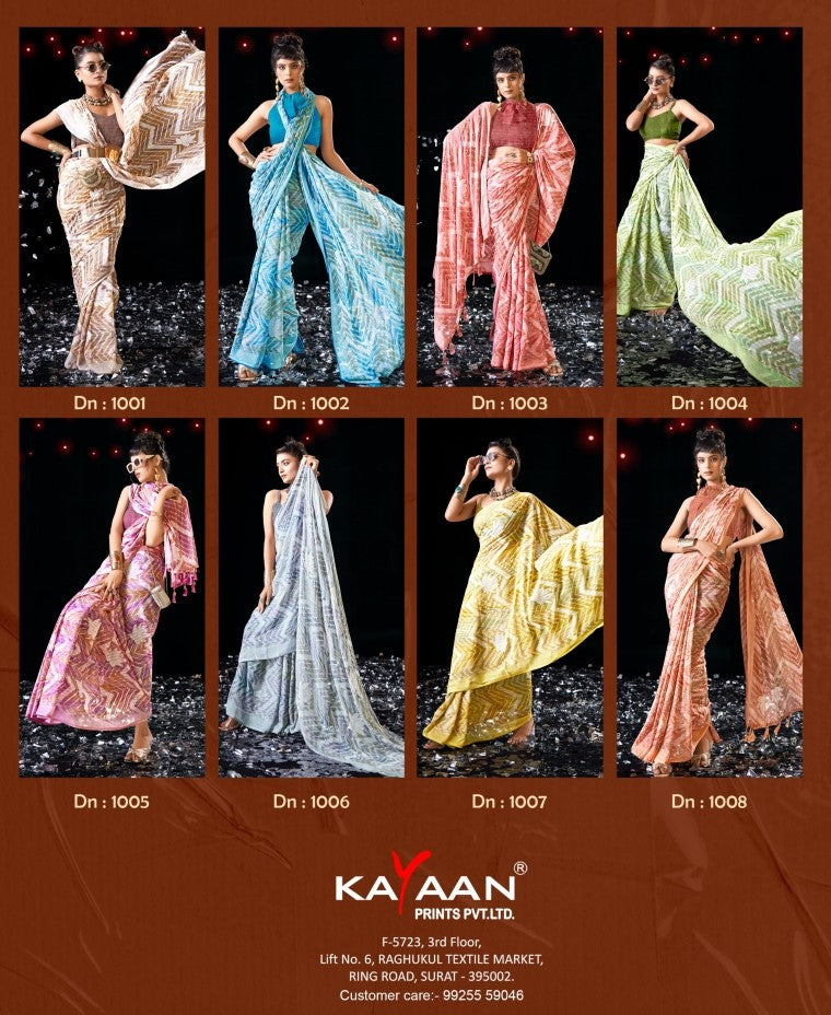 Kayaan Ayushi Vol-01 Printed Simmar Chiffon Saree (8 Pcs Set) – M.R. Saree Emporium