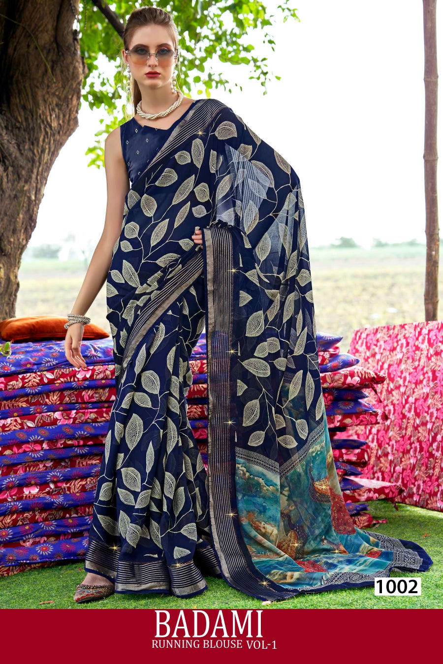 Kayaan Badami Running Blouse Vol-01 Moss Georgette Saree – 8 PCS Set – M.R. Saree Emporium