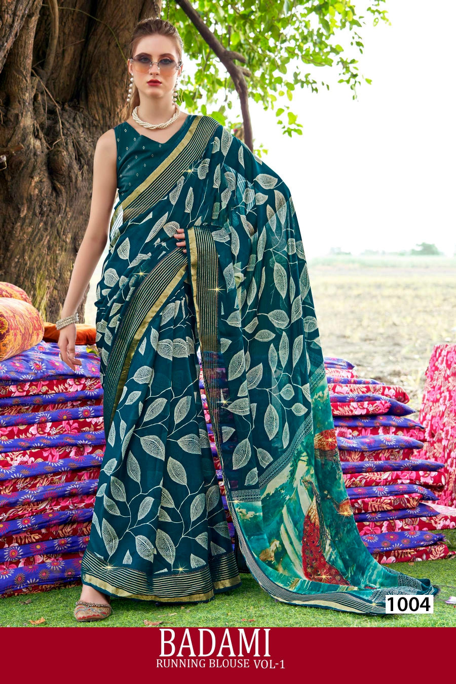 Kayaan Badami Running Blouse Vol-01 Moss Georgette Saree – 8 PCS Set – M.R. Saree Emporium