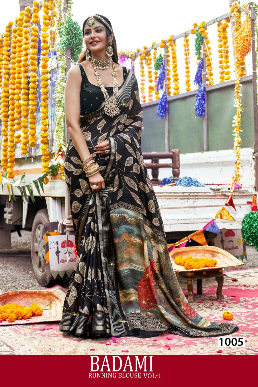 Kayaan Badami Running Blouse Vol-01 Moss Georgette Saree – 8 PCS Set – M.R. Saree Emporium