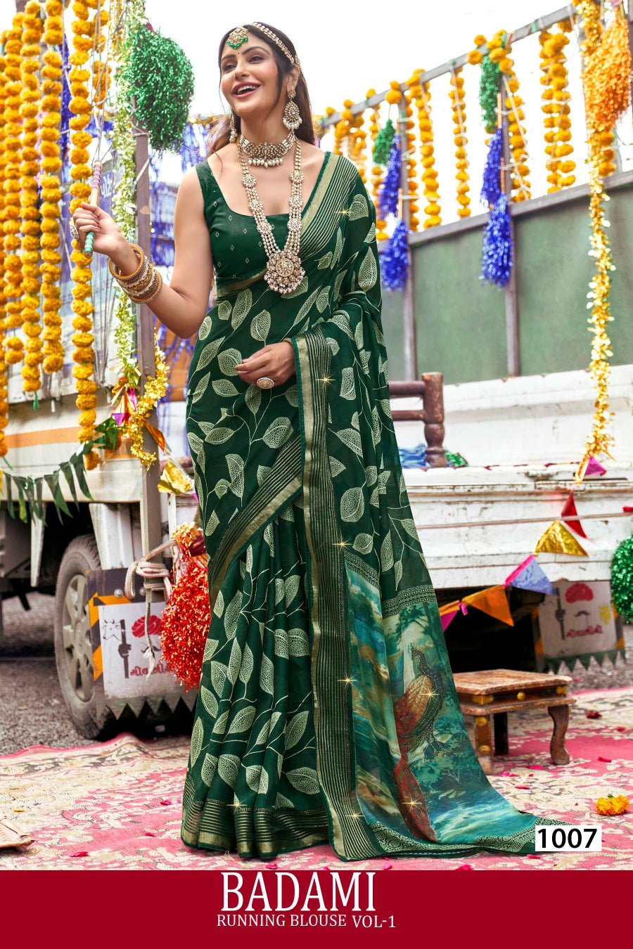 Kayaan Badami Running Blouse Vol-01 Moss Georgette Saree – 8 PCS Set – M.R. Saree Emporium