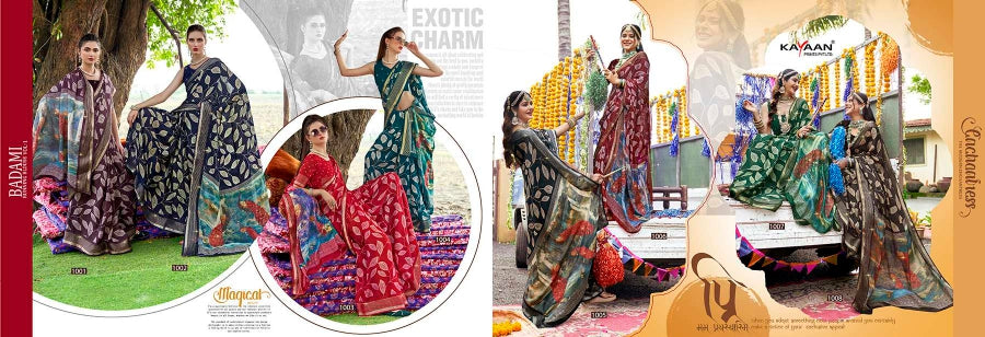 Kayaan Badami Running Blouse Vol-01 Moss Georgette Saree – 8 PCS Set – M.R. Saree Emporium