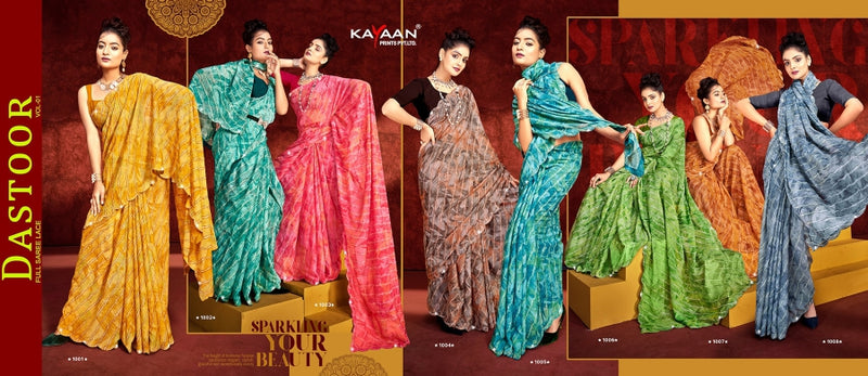 Kayaan Dastoor Vol-01 Chiffon Saree – 8 PCS Set – M.R. Saree Emporium