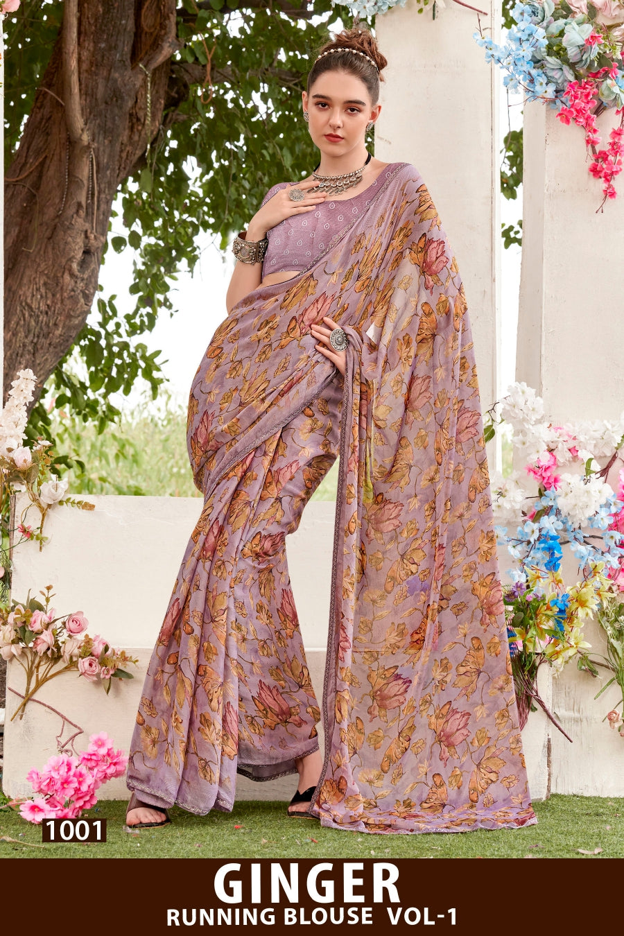 Kayaan Ginger Vol-01 Moss Chiffon Saree – 8 PCS Set – M.R. Saree Emporium