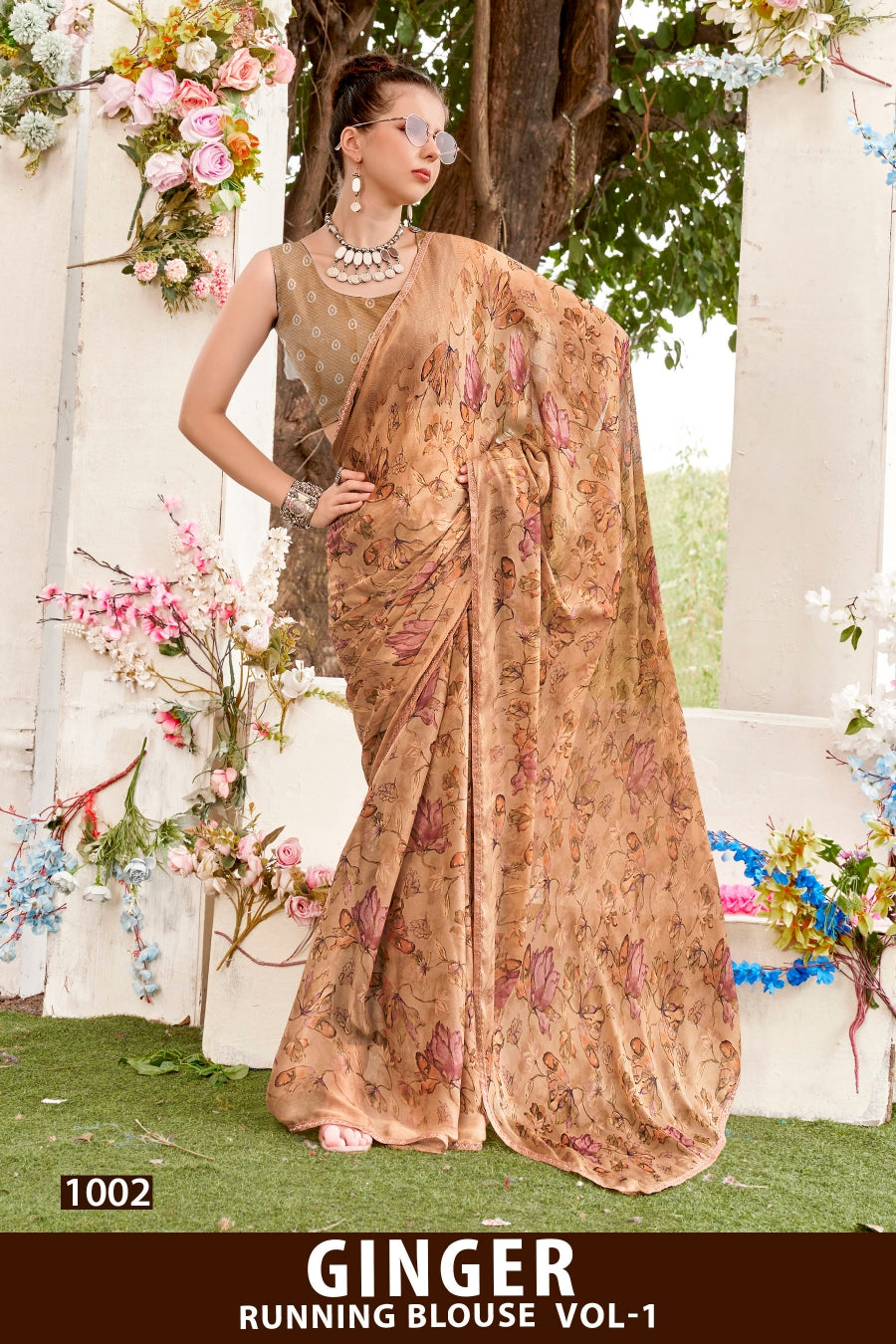 Kayaan Ginger Vol-01 Moss Chiffon Saree – 8 PCS Set – M.R. Saree Emporium