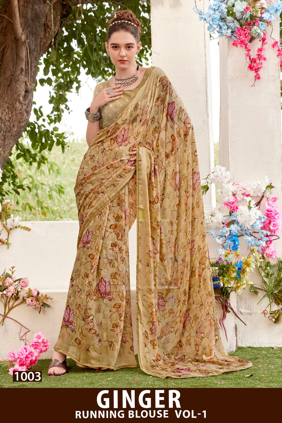 Kayaan Ginger Vol-01 Moss Chiffon Saree – 8 PCS Set – M.R. Saree Emporium