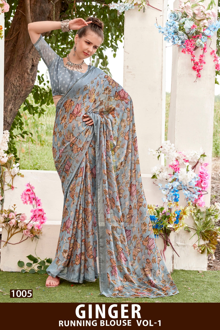 Kayaan Ginger Vol-01 Moss Chiffon Saree – 8 PCS Set – M.R. Saree Emporium