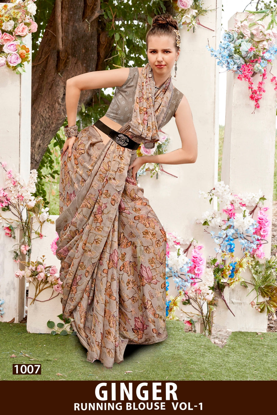 Kayaan Ginger Vol-01 Moss Chiffon Saree – 8 PCS Set – M.R. Saree Emporium