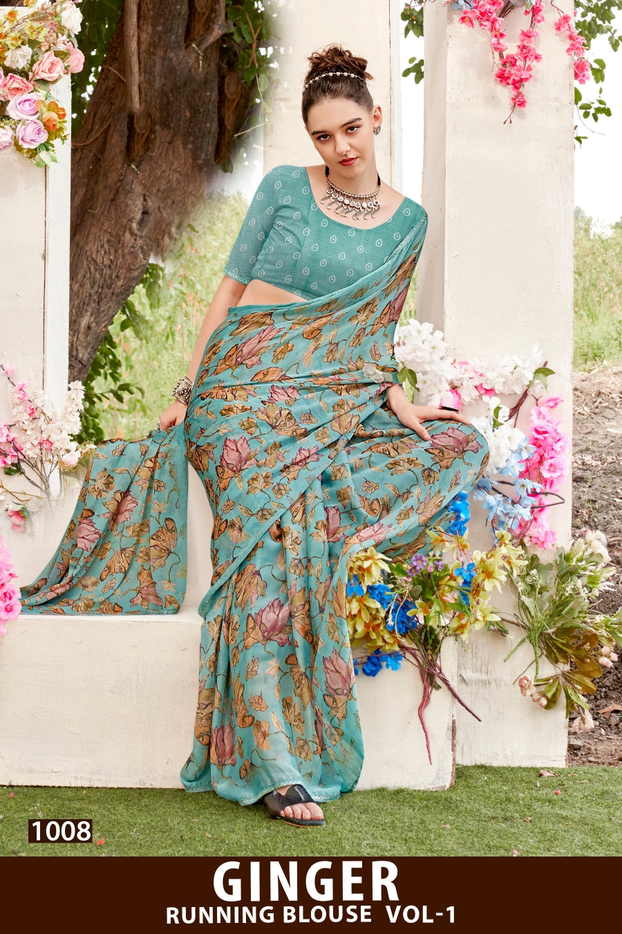 Kayaan Ginger Vol-01 Moss Chiffon Saree – 8 PCS Set – M.R. Saree Emporium