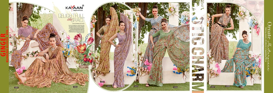 Kayaan Ginger Vol-01 Moss Chiffon Saree – 8 PCS Set – M.R. Saree Emporium