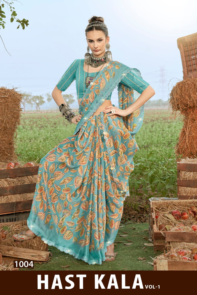 Kayaan Hastkala Vol-01 Moss Chiffon Fancy Saree | M.R. Saree Emporium