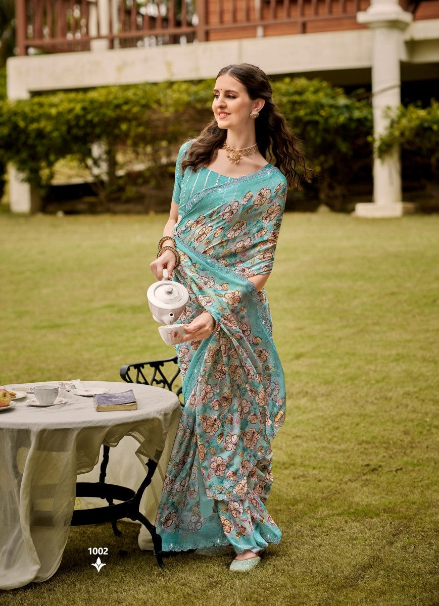 Kayaan Hastkala Vol-3 Moss Chiffon Fancy Saree | M.R. Saree Emporium