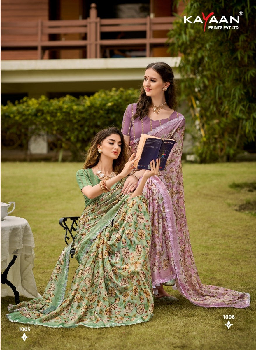 Kayaan Hastkala Vol-3 Moss Chiffon Fancy Saree | M.R. Saree Emporium