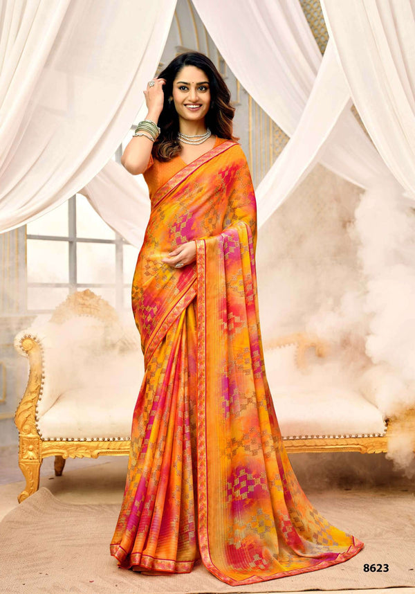 Krishnaleela Juilee Floral Printed Saree – 8 Pcs Set – M.R. Saree Emporium (
