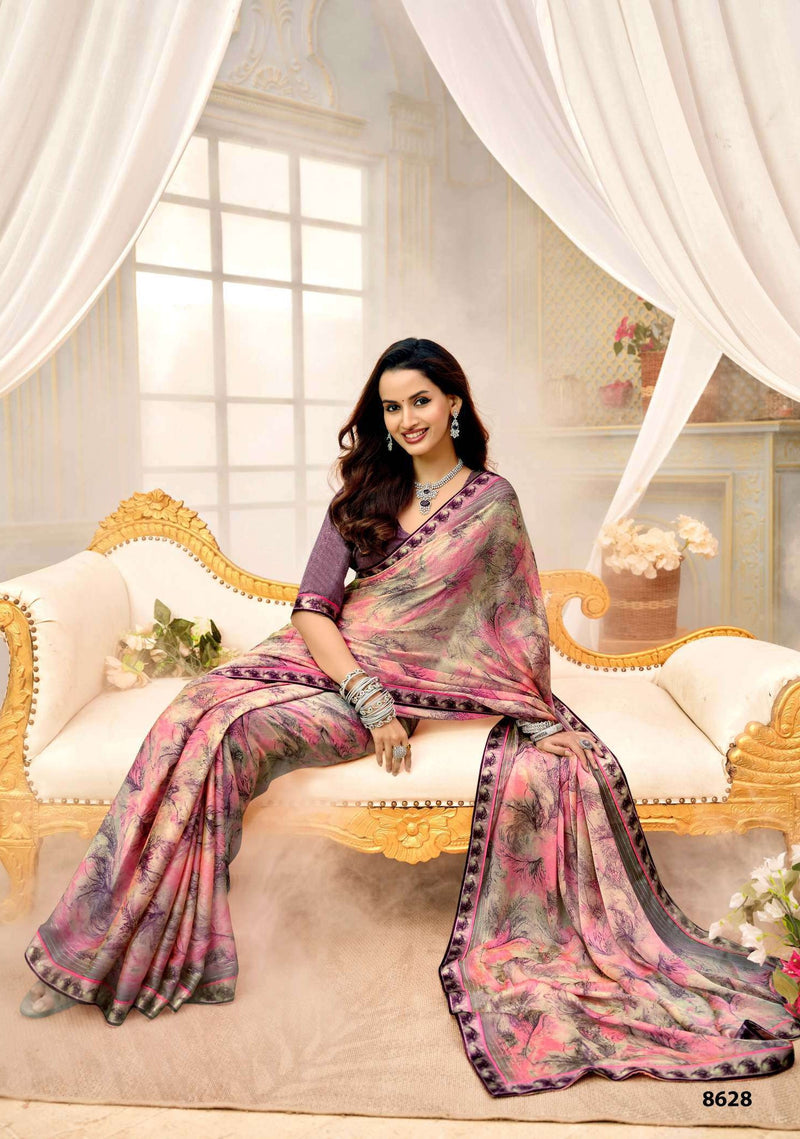Krishnaleela Juilee Floral Printed Saree – 8 Pcs Set – M.R. Saree Emporium (