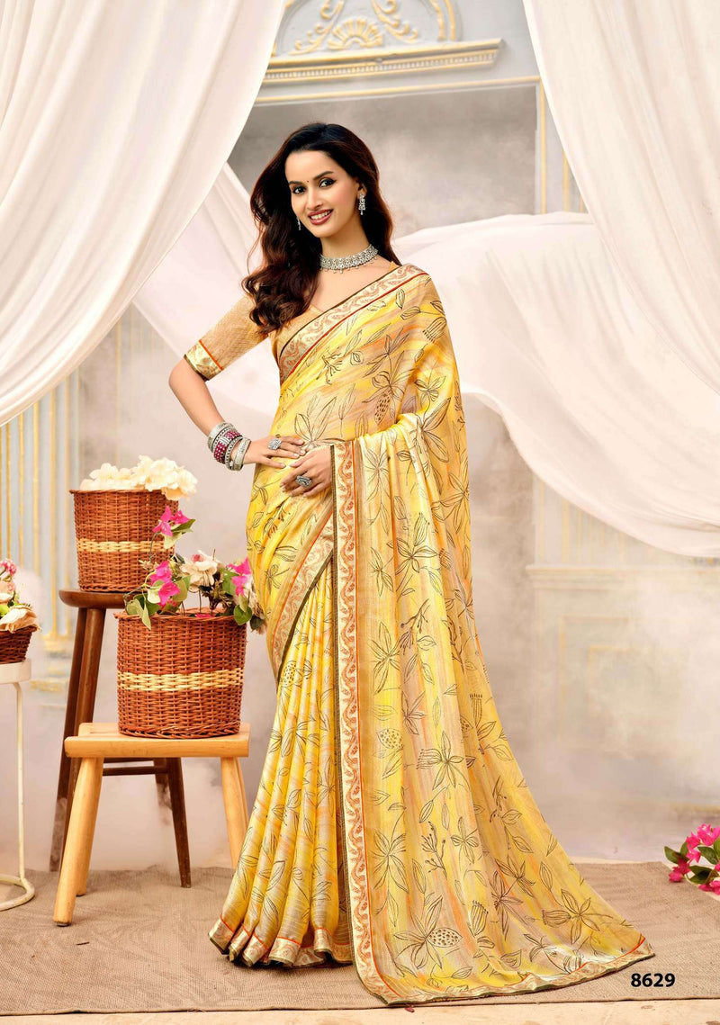 Krishnaleela Juilee Floral Printed Saree – 8 Pcs Set – M.R. Saree Emporium (