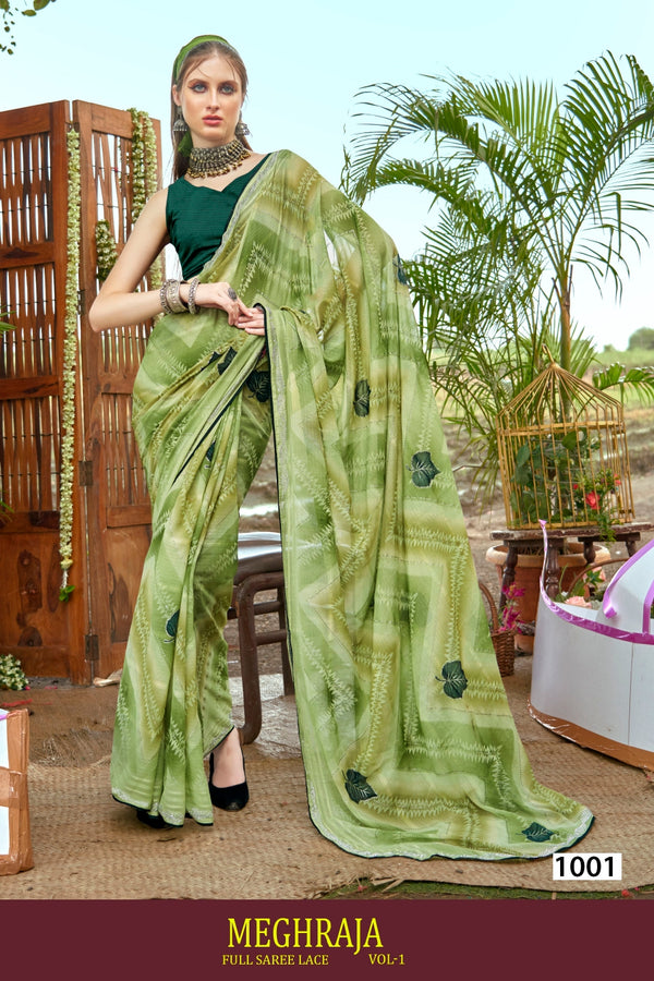 Meghraja Vol-1 Kayaan Print Simmer Chiffon Fancy Saree M.R. Saree Emporium