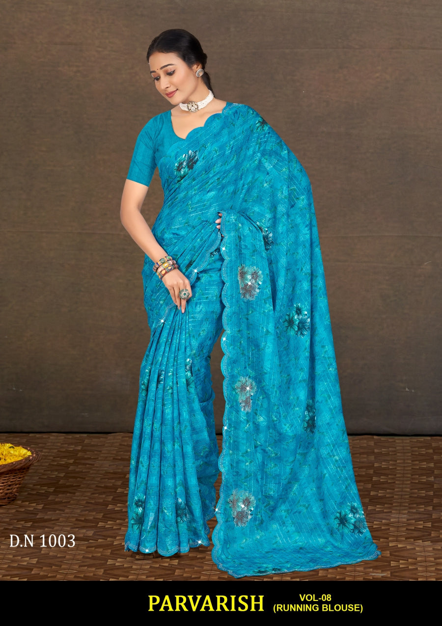 Parvarish Vol-08 Chiffon Printed Saree 8 Pcs Set with Full Lace Border Fancy Daily Wear Saree Wholesale Combo – M.R. Saree Emporium