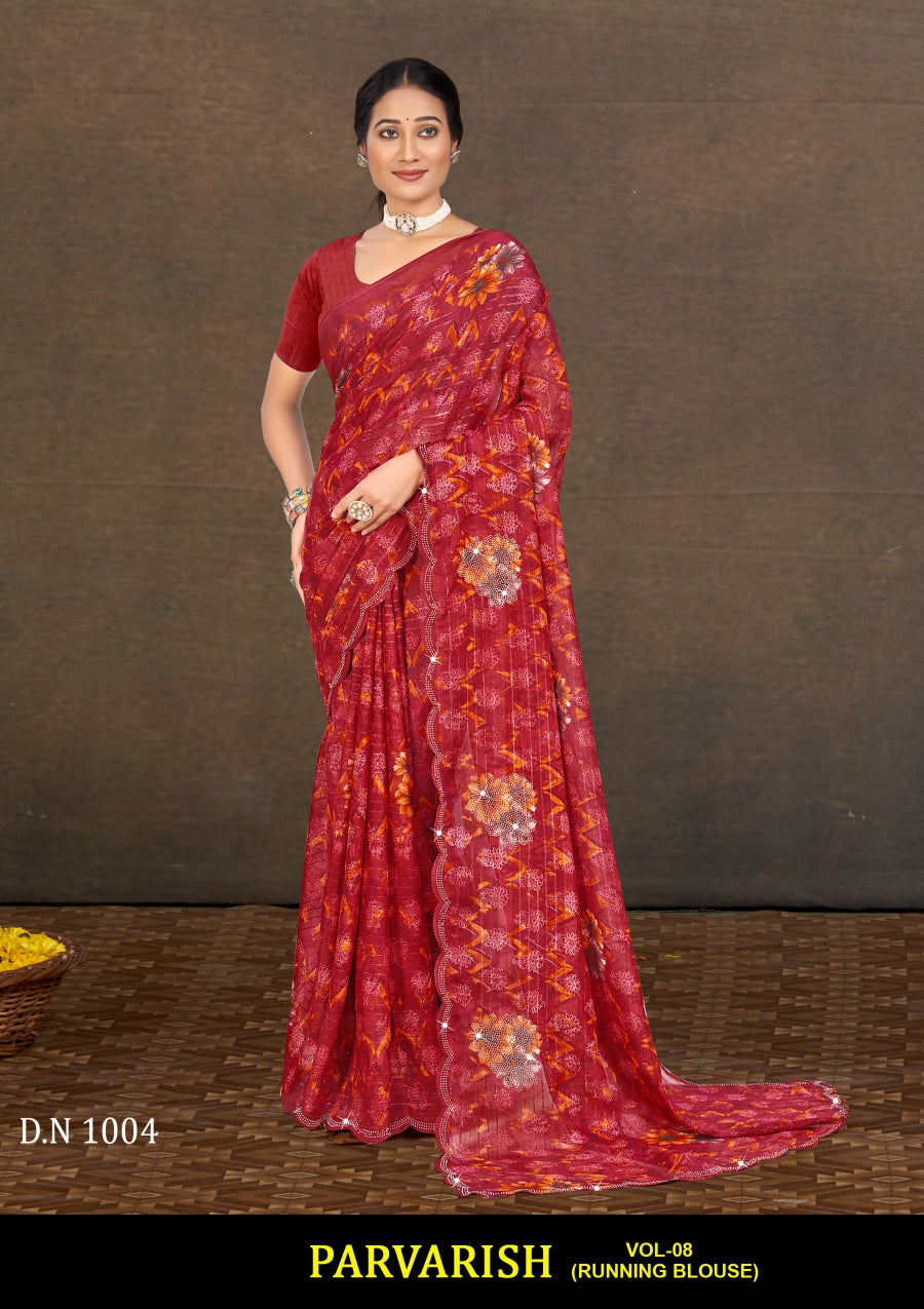 Parvarish Vol-08 Chiffon Printed Saree 8 Pcs Set with Full Lace Border Fancy Daily Wear Saree Wholesale Combo – M.R. Saree Emporium