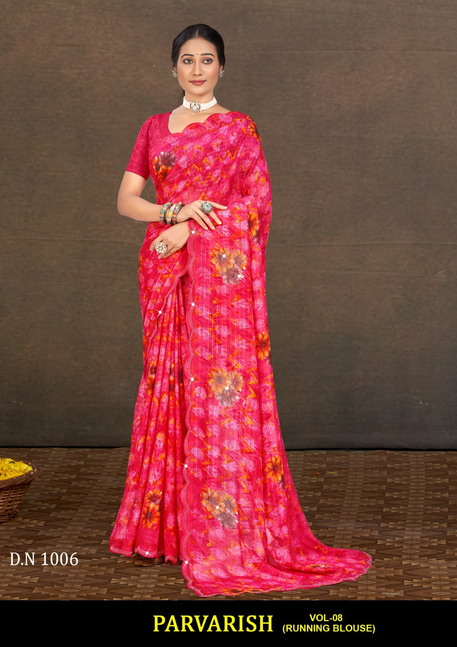 Parvarish Vol-08 Chiffon Printed Saree 8 Pcs Set with Full Lace Border Fancy Daily Wear Saree Wholesale Combo – M.R. Saree Emporium