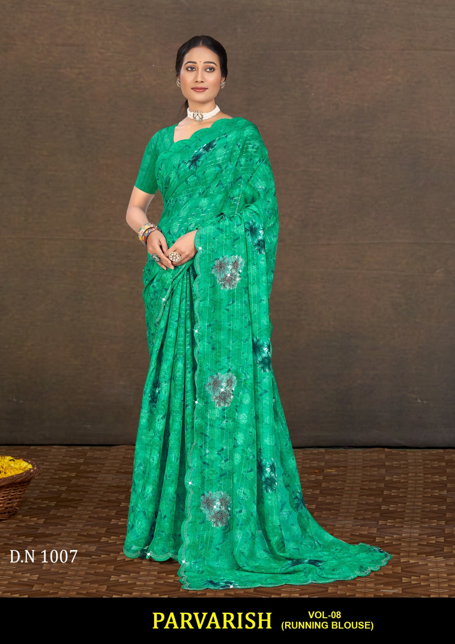 Parvarish Vol-08 Chiffon Printed Saree 8 Pcs Set with Full Lace Border Fancy Daily Wear Saree Wholesale Combo – M.R. Saree Emporium