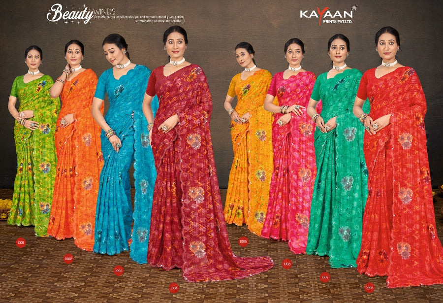 Parvarish Vol-08 Chiffon Printed Saree 8 Pcs Set with Full Lace Border Fancy Daily Wear Saree Wholesale Combo – M.R. Saree Emporium