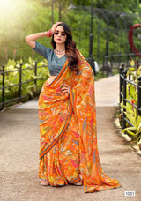 Georgette Pogo Full Saree Lace Vol-2 – 8 Pcs Set Premium Printed Saree Wholesale -M.R. Saree Emporium