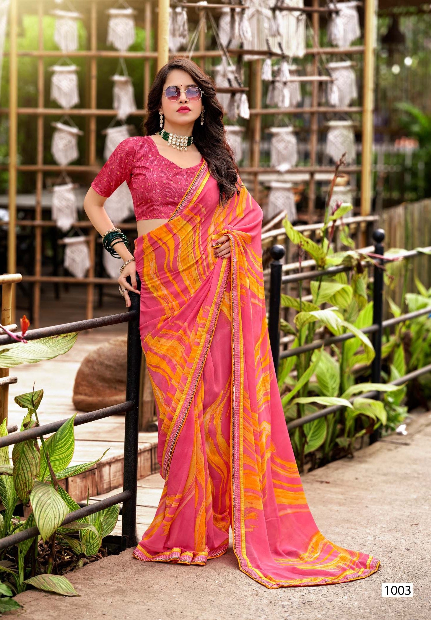 Georgette Pogo Full Saree Lace Vol-2 – 8 Pcs Set Premium Printed Saree Wholesale -M.R. Saree Emporium