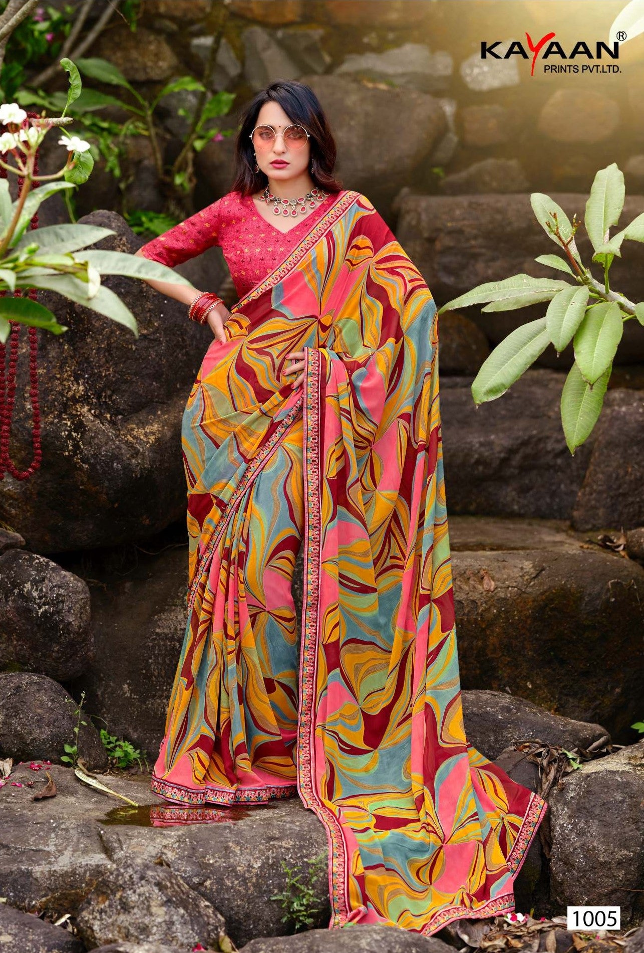 Georgette Pogo Full Saree Lace Vol-2 – 8 Pcs Set Premium Printed Saree Wholesale -M.R. Saree Emporium