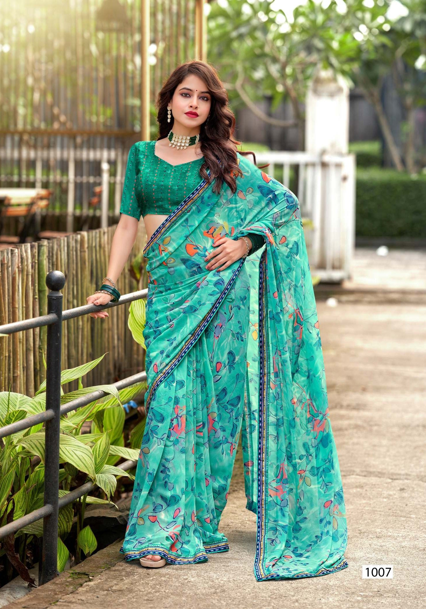 Georgette Pogo Full Saree Lace Vol-2 – 8 Pcs Set Premium Printed Saree Wholesale -M.R. Saree Emporium
