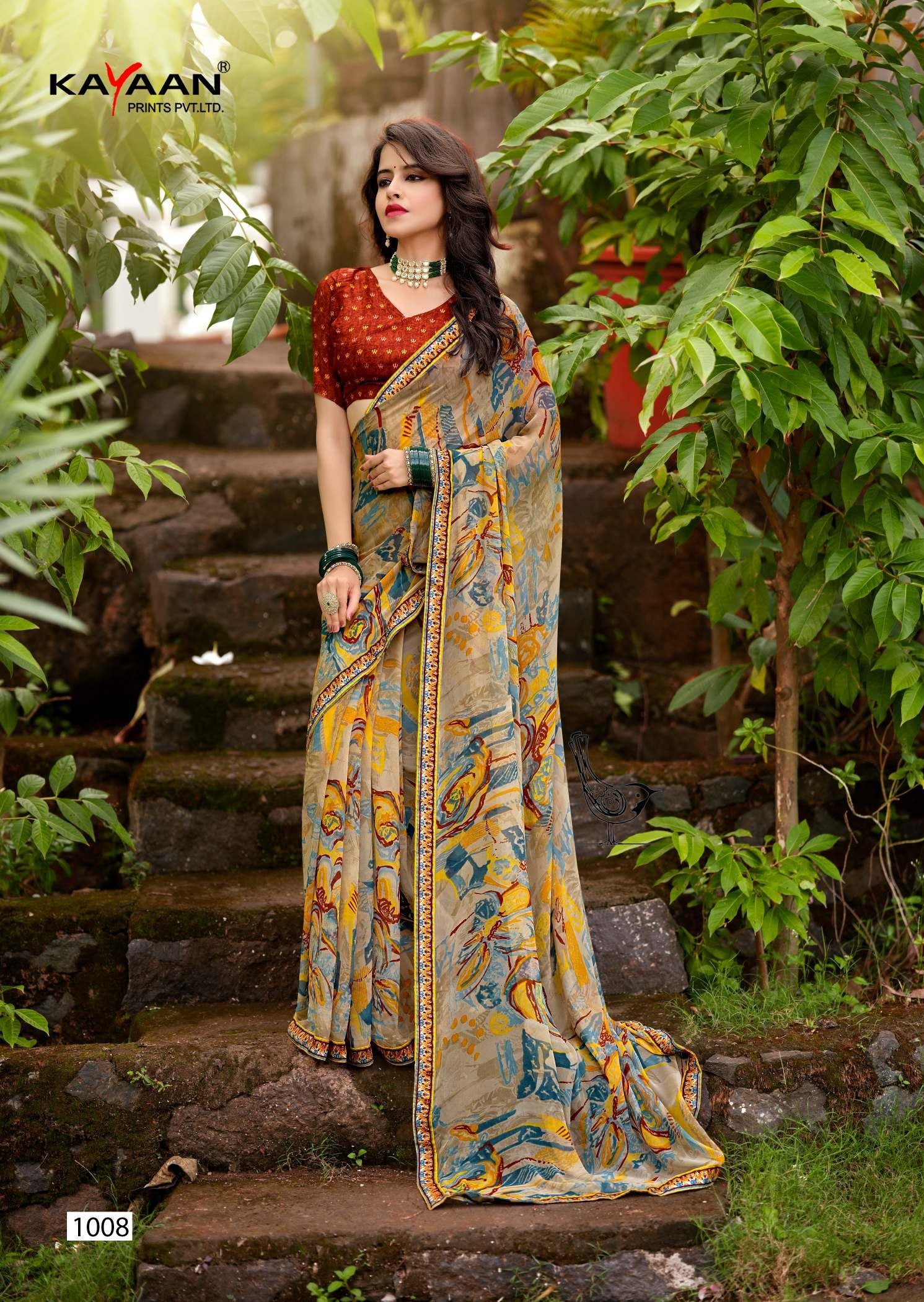 Georgette Pogo Full Saree Lace Vol-2 – 8 Pcs Set Premium Printed Saree Wholesale -M.R. Saree Emporium