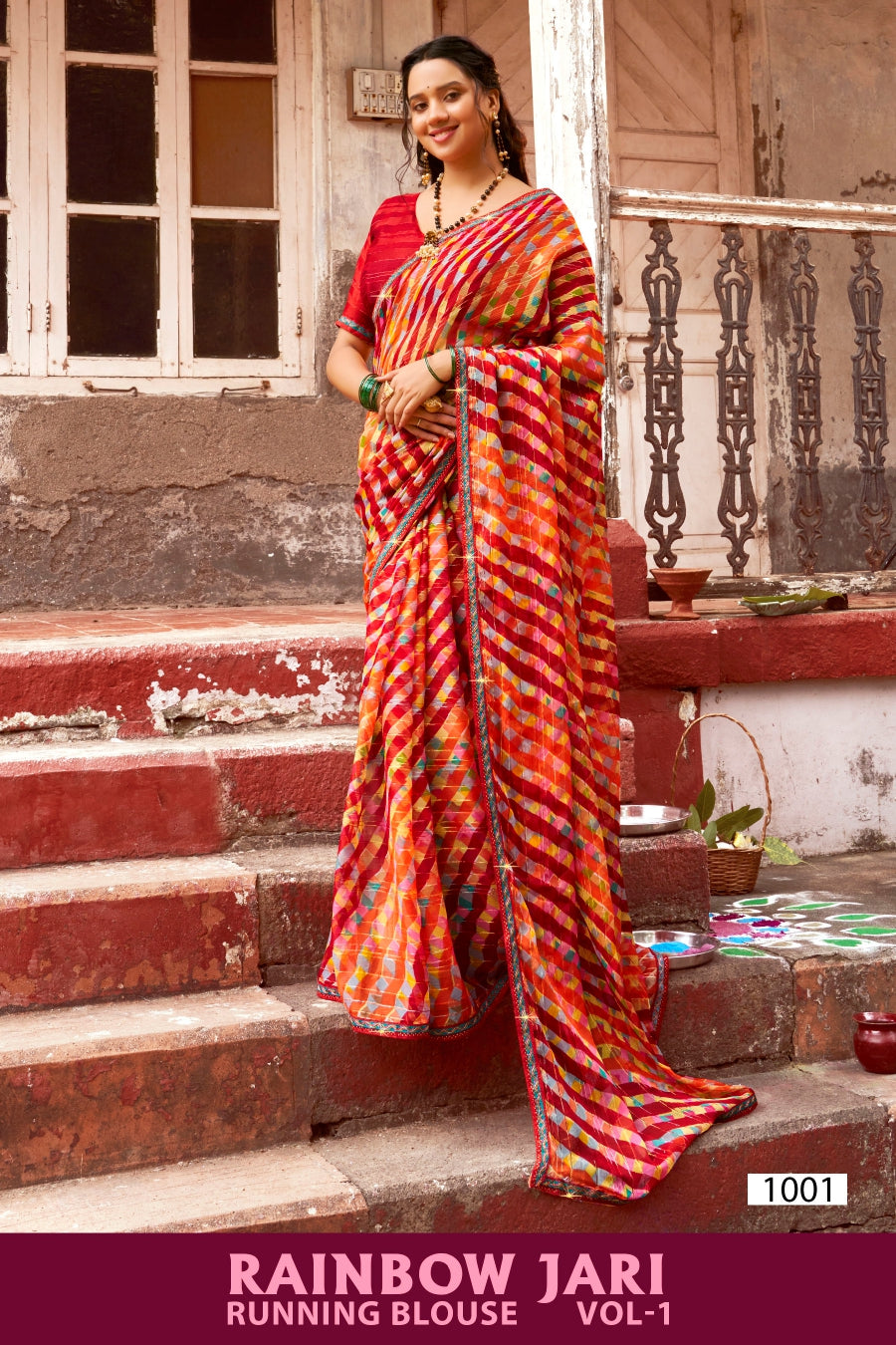 Kayaan Rainbow Jari Vol-01 Simmar Chiffon Saree – 8 PCS Set – M.R. Saree Emporium