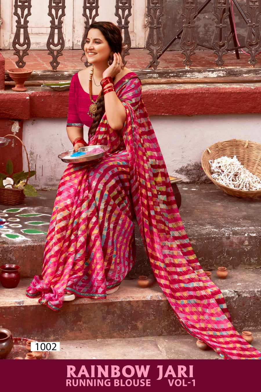 Kayaan Rainbow Jari Vol-01 Simmar Chiffon Saree – 8 PCS Set – M.R. Saree Emporium