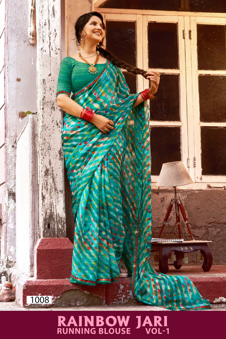 Kayaan Rainbow Jari Vol-01 Simmar Chiffon Saree – 8 PCS Set – M.R. Saree Emporium