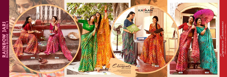 Kayaan Rainbow Jari Vol-01 Simmar Chiffon Saree – 8 PCS Set – M.R. Saree Emporium