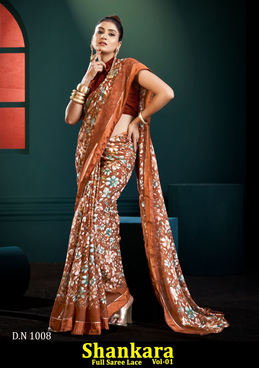 Shankara Chiffon Saree with Full Saree Lace Border – Vol-01 -M.R. Saree Emporium